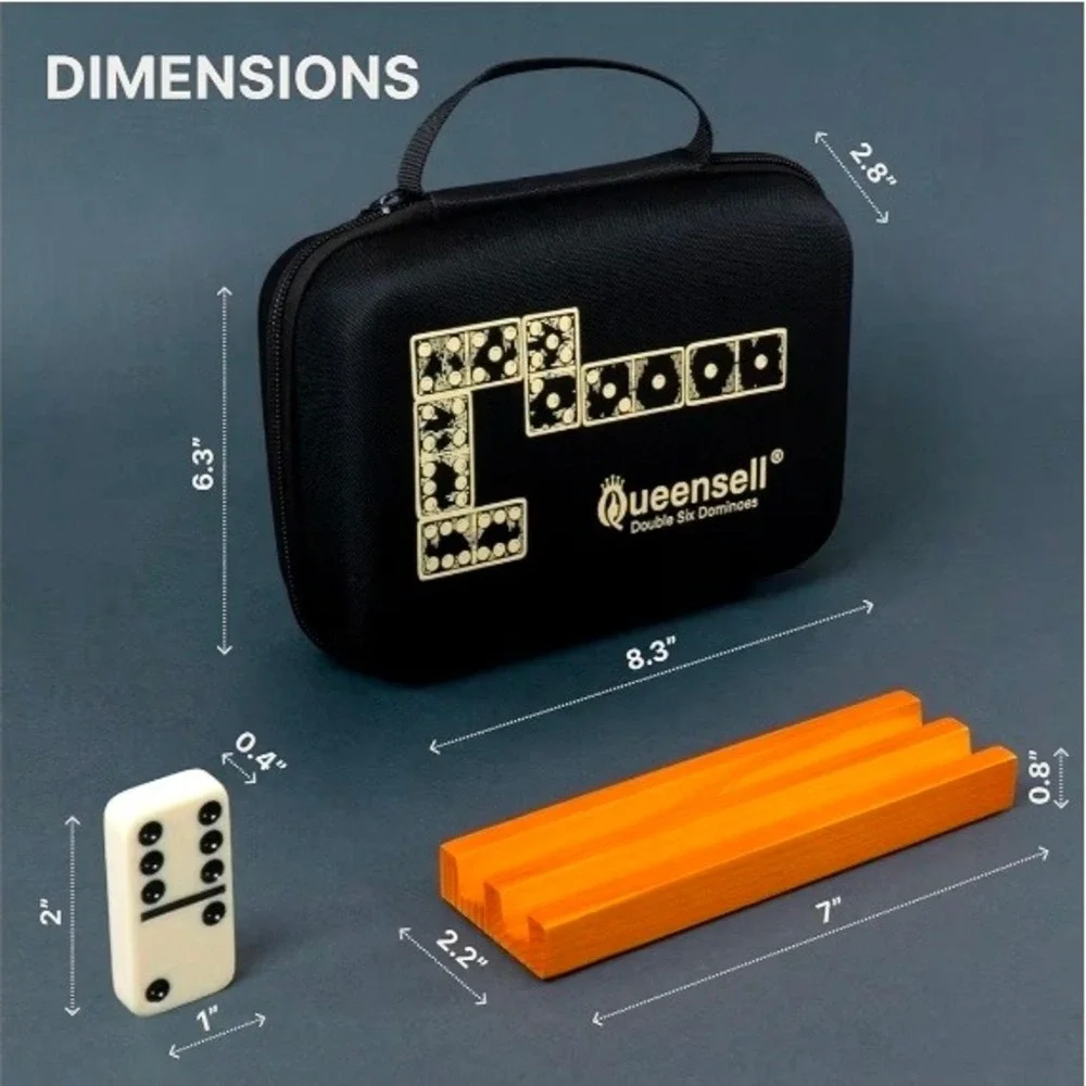 Queensell Dominos Set for Adults with 4 Domino Racks- Double 6. 28 Tiles